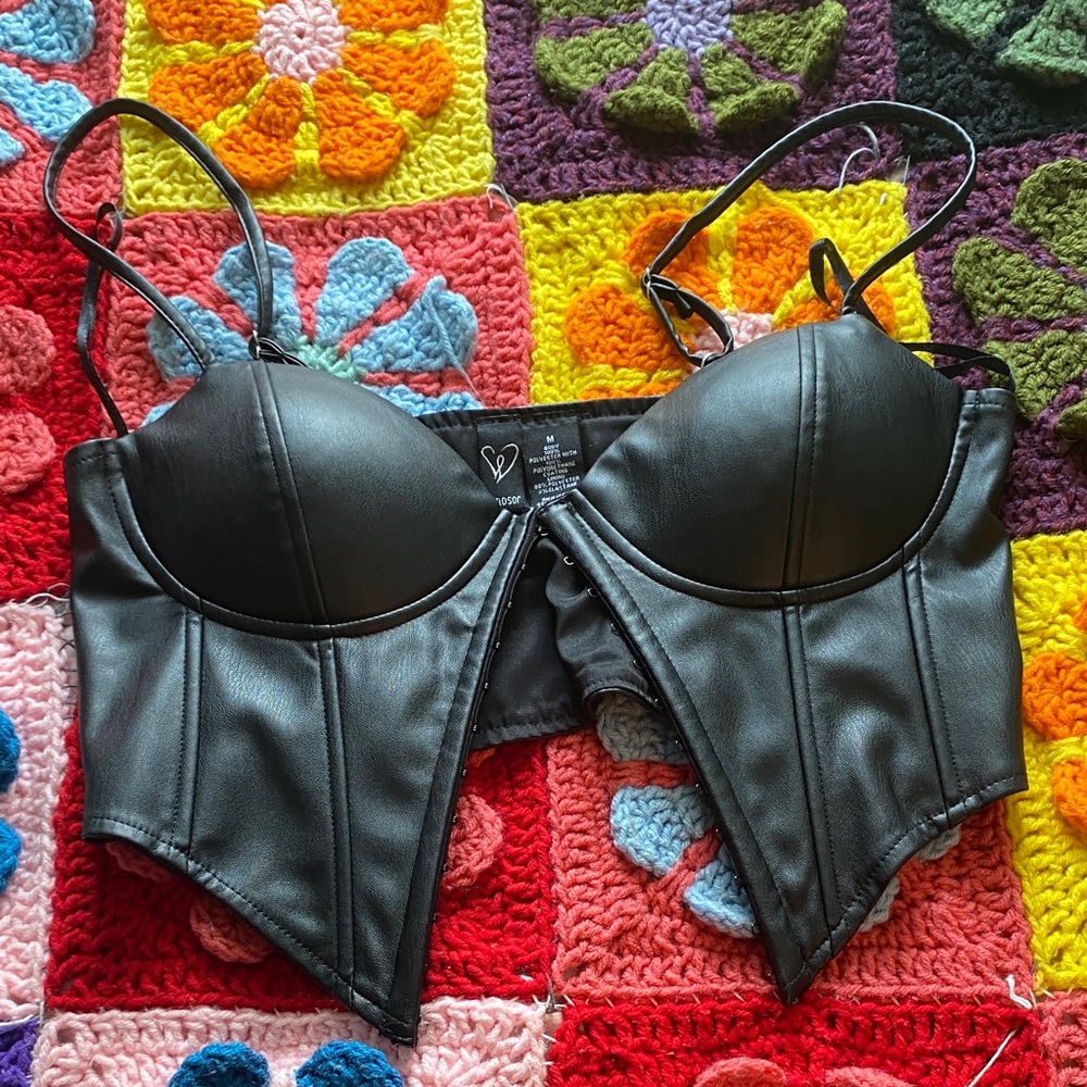 Windsor Black Faux Leather Crop Top - Picture 3 of 7
